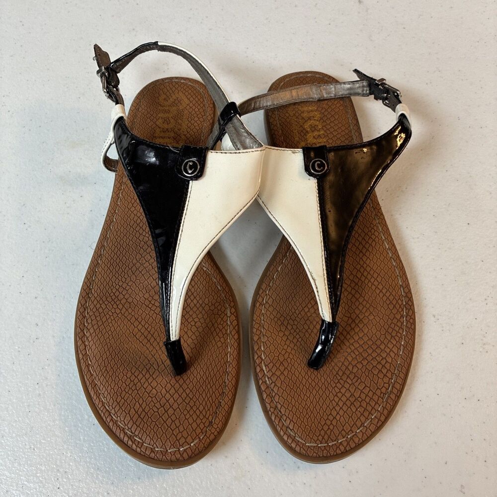Circus By Sam Edelman Cheryl Black White Patent Leather Flat Sandals Size 9M